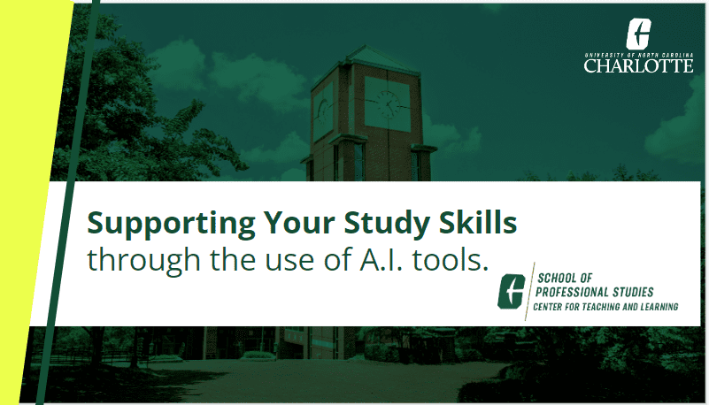 This is a downloadable slidedeck for sharing information with students about how to Support their Study Skills through the use of A.I. tools.